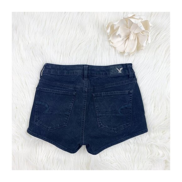 American Eagle Hi-Rise Shortie Black Distressed Wash Denim Shorts Women's Size 2 - Picture 2 of 6